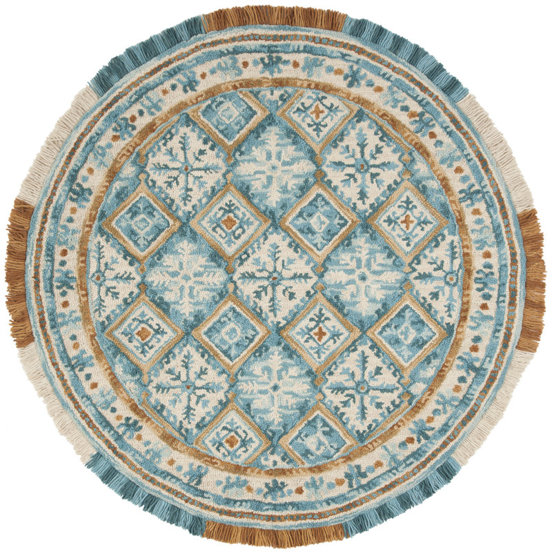 Jahiem Hand-Tufted Wool/Cotton Ivory Area Rug, Round 6'