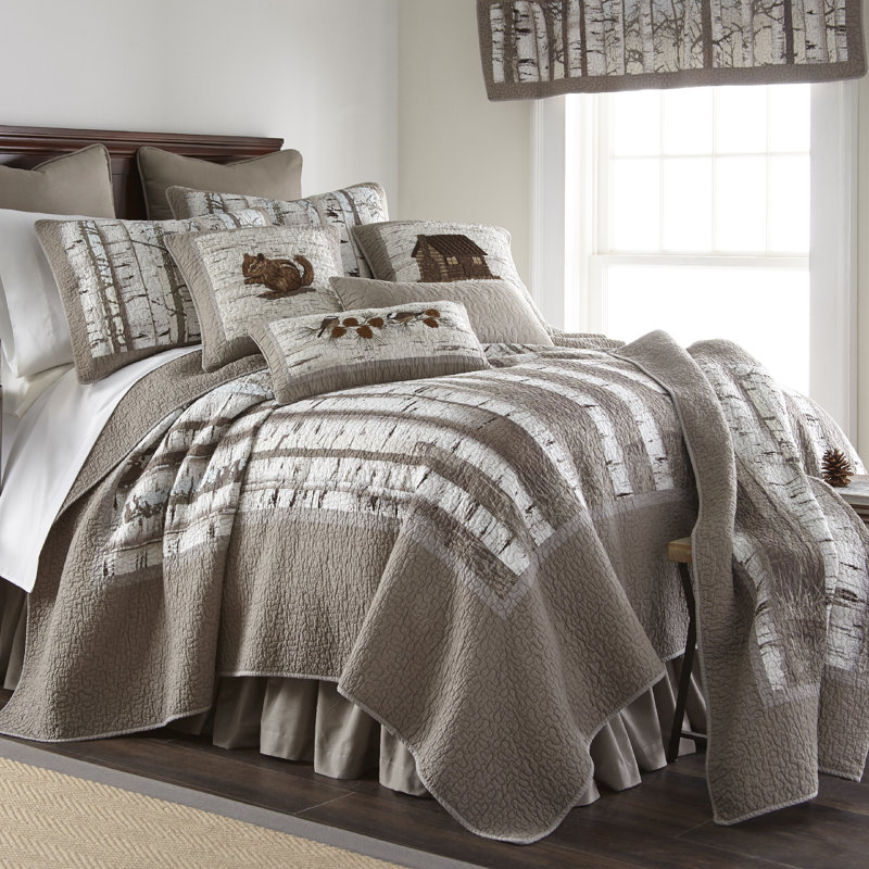 Woodland Birch Cotton King Quilt Set with Reversible Design