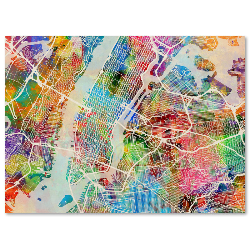 «New York City Street Map», impression, H 14 po x l 19 po x p 2 po, Toile tendue, Pas de tapis