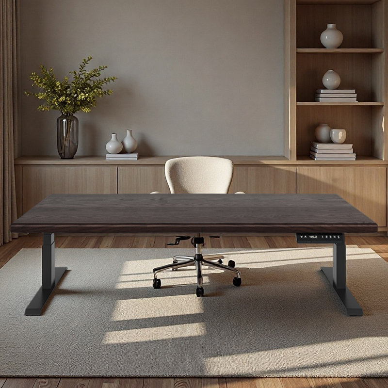 Solid wood height-adjustable desk for study, 30.59" H x 62.99" W x 23.62" D