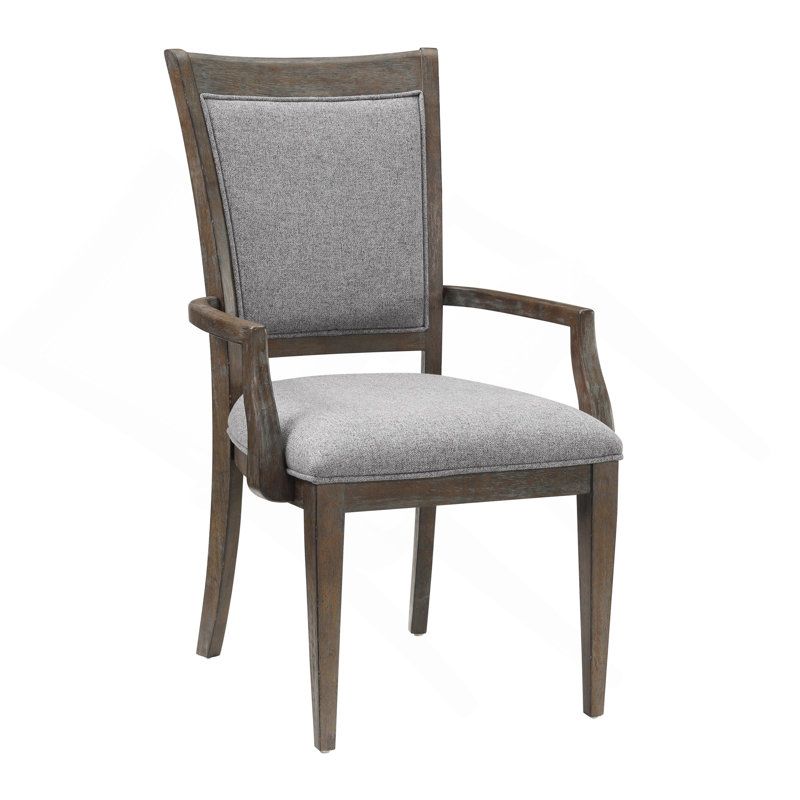 Ensemble de 2 fauteuils transitionnels gris et brun, tissu et revêtement de siège en bois