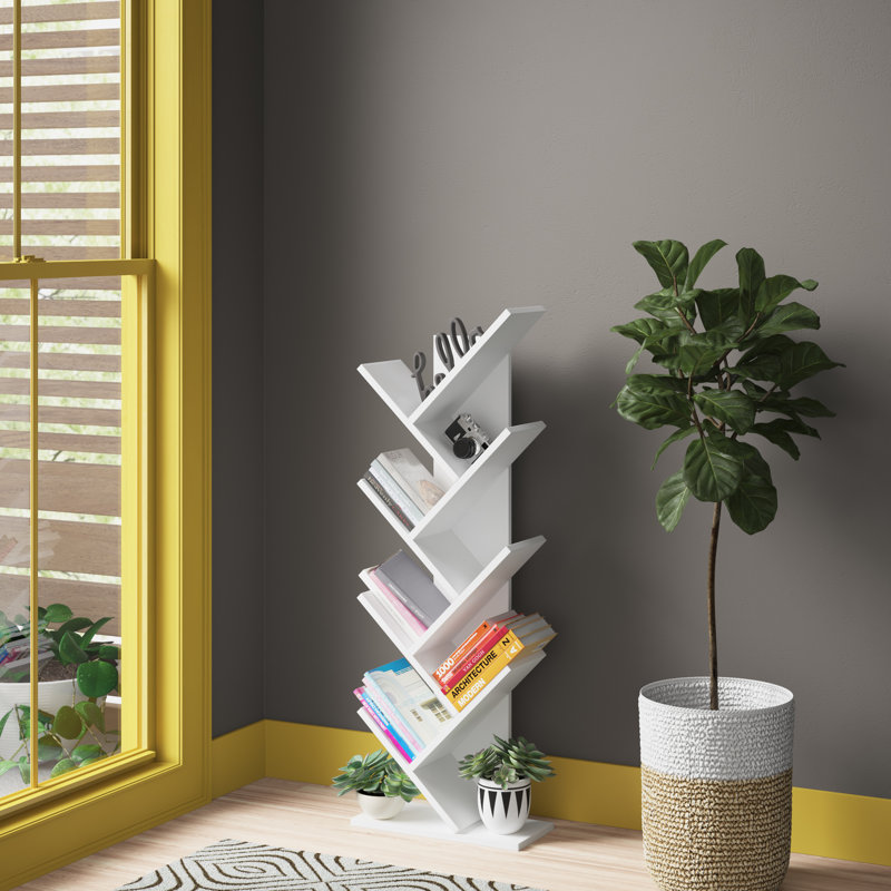 Alassane Geometric Bookcase, White