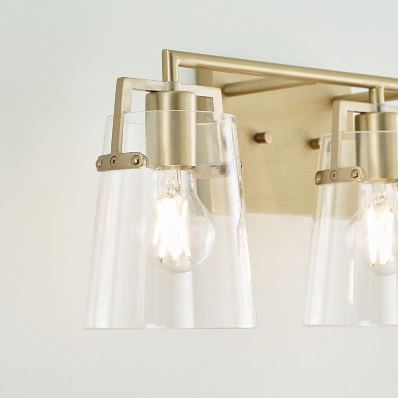 Satin Brass 3-Light Vanity Fixture with Clear Glass Shades