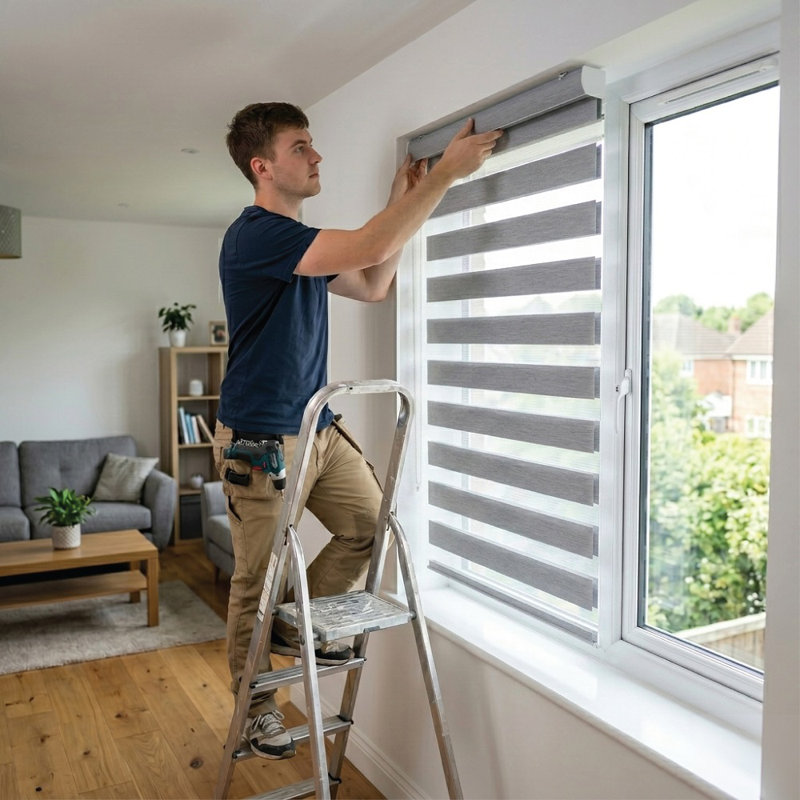 Dual Layer Day & Night Zebra Roller Blinds – Light Filtering Privacy Shades, Modern Window Treatment, Polyester Sheer & Solid Stripes for Living Room, Bedroom & Office
