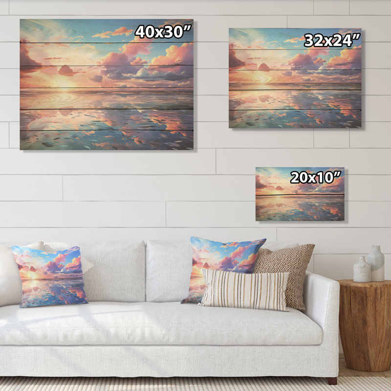 «Neo Impressionism Infusé Sky Reverie I», art sur bois de pin naturel, H 10 po x l 20 po