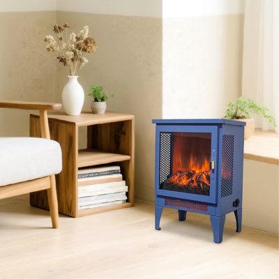 18 Inch Freestanding Electric Fireplace With 3D Flame Effect In Blue, High Security Features, 1400W/700W Heat, 5000 'S, 50000 Hours Led, Three - Sided Panoramic Design, Bottom Heat Outlet, Removable