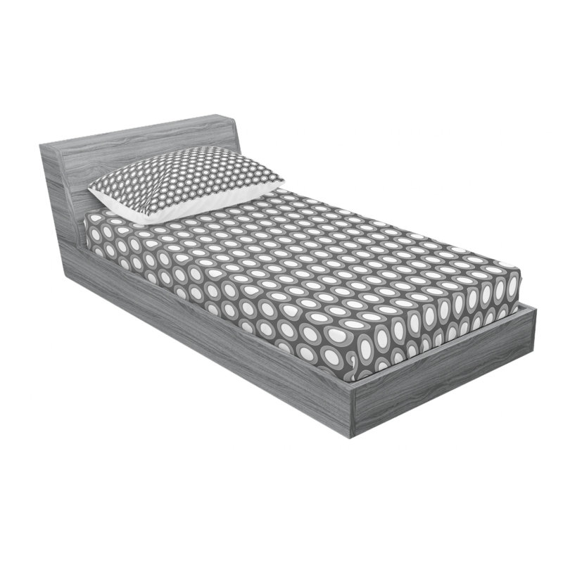 Ensemble de draps hexagonaux superposés, Gris / blanc, Géométrique, Ensemble de draps pour lit simple avec drap-housse
