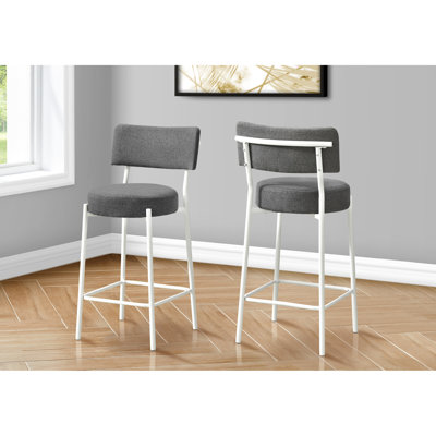 Tissu gris, métal blanc, cuisine, de 2, hauteur de comptoir, contemporain, moderne, rembourré incurvé, siège rond en mousse épaisse rembourrée, pieds en métal minces, repose-pieds moderne hauteur 2 avec revêtement en tissu pour