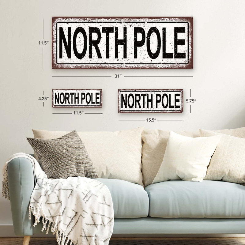 Plaque de Noël en métal North Pole, H 4,25 po x l 11,5 po x P 0,04 po