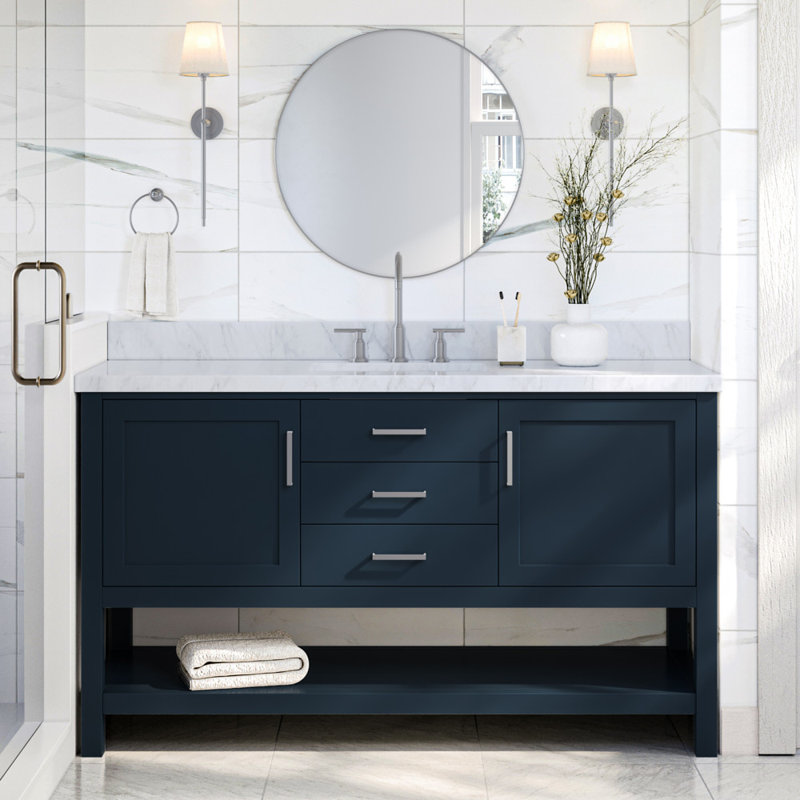 Ensemble de meuble-lavabo simple Abby, Bleu marine, 61"