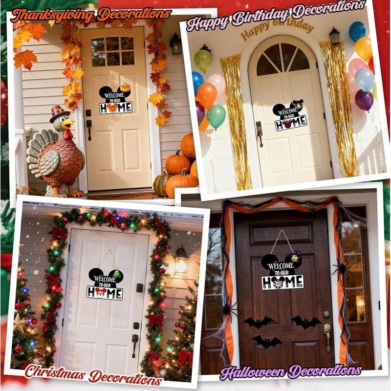8.66" Mouse Interchangeable Welcome Sign, 22PCS Icons All Season Halloween Christmas Home Decor