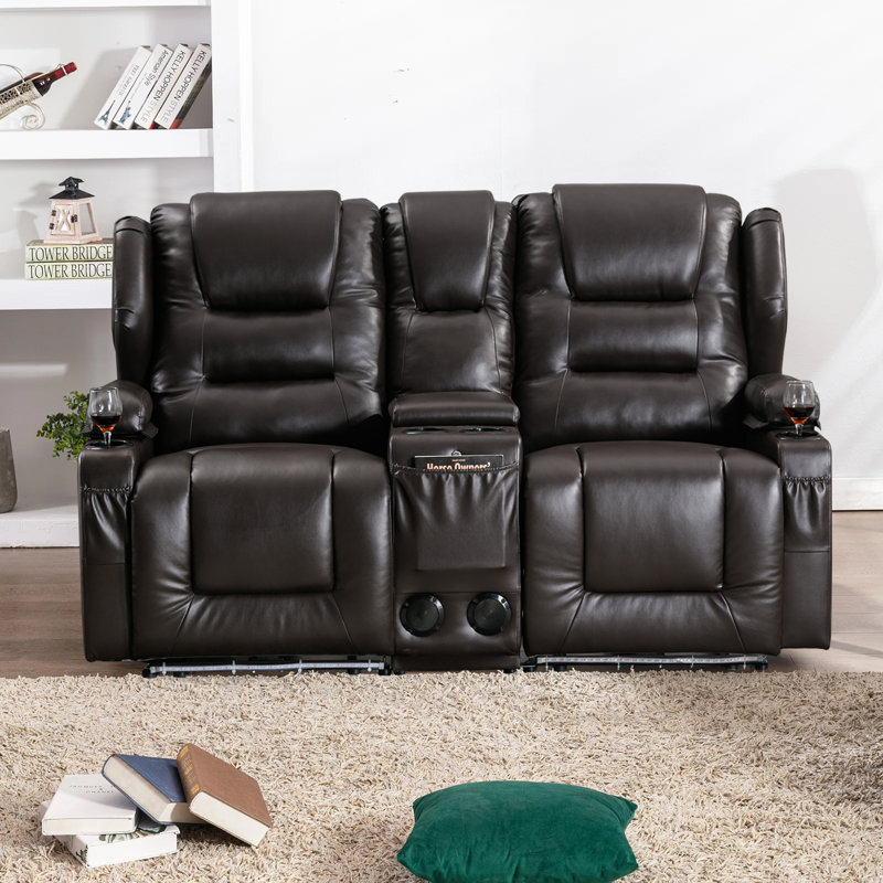 Power Recline Chair Loveseat Rv Sofa With Console, Storage, Usb Charging, Lighting And Cup Holders, Brown Faux Leather