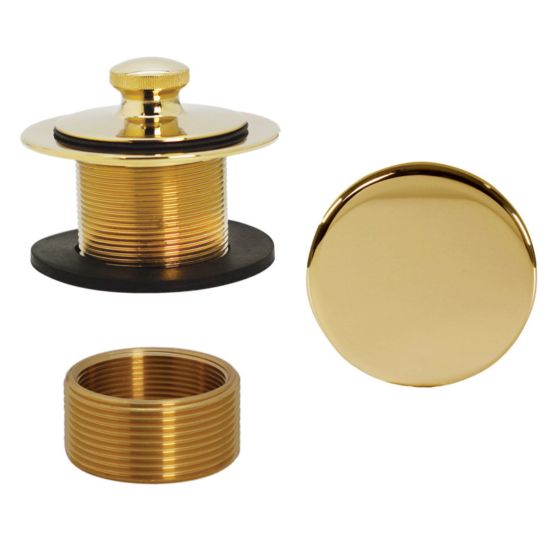 Universal Thread Twist & Close Bathtub Drain Trim with No-Hole Overflow and Adaptor Bushing, Polished Brass