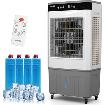 Refroidisseur d'air portatif 8,4 gallons avec 3500 CFM, tactile et télécommande, 3 vitesses, minuterie 12H, oscillation de 120 degrés, 4 blocs de glace pour une utilisation intérieure / extérieure