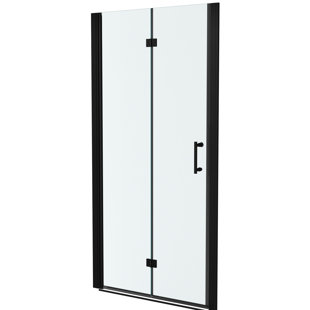 Porte de douche pliante de 36 po de largeur x 72 po de hauteur en noir mat, avec verre trempé, fonction bi, résistance à, cadre en acier inoxydable, charnières réversibles, rotation de 180 pour plus d'espace,