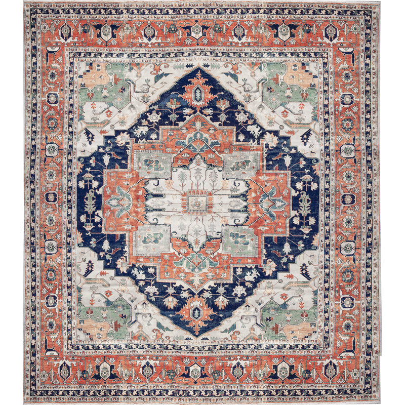 Tapis bleu et rouge noué à la main de haute qualité