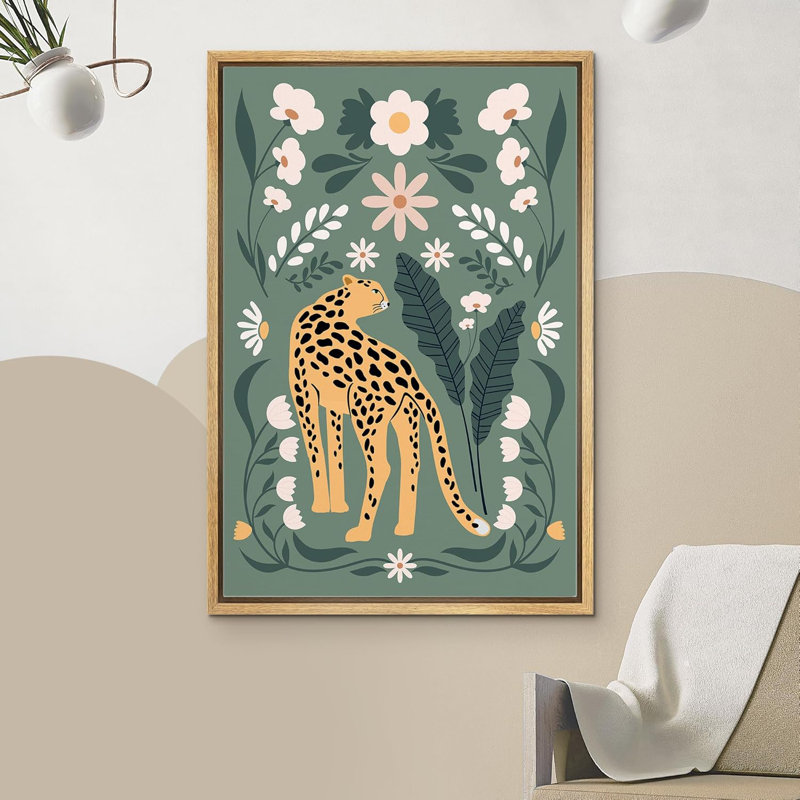 Bright Preppy Animals Botanical Floral Print Cheetah Cat Print Bedroom Animals Modern Boho Style Preppy, 36" H x 24" W