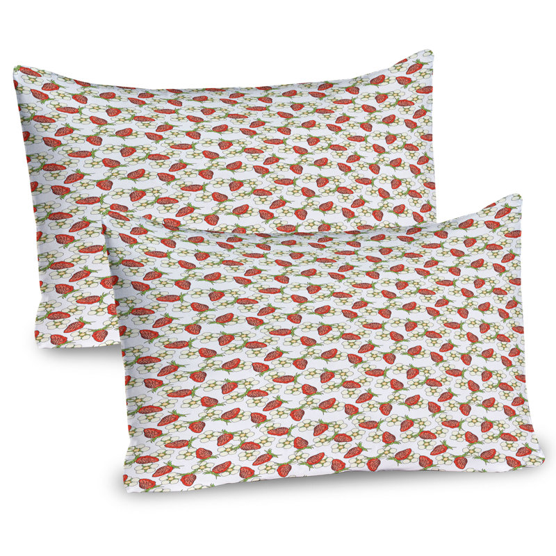 Ensemble de 2 taies décoratives Ambesonne Strawberry Berry Blossoms Summer - vert, H 20 po x l 30 po