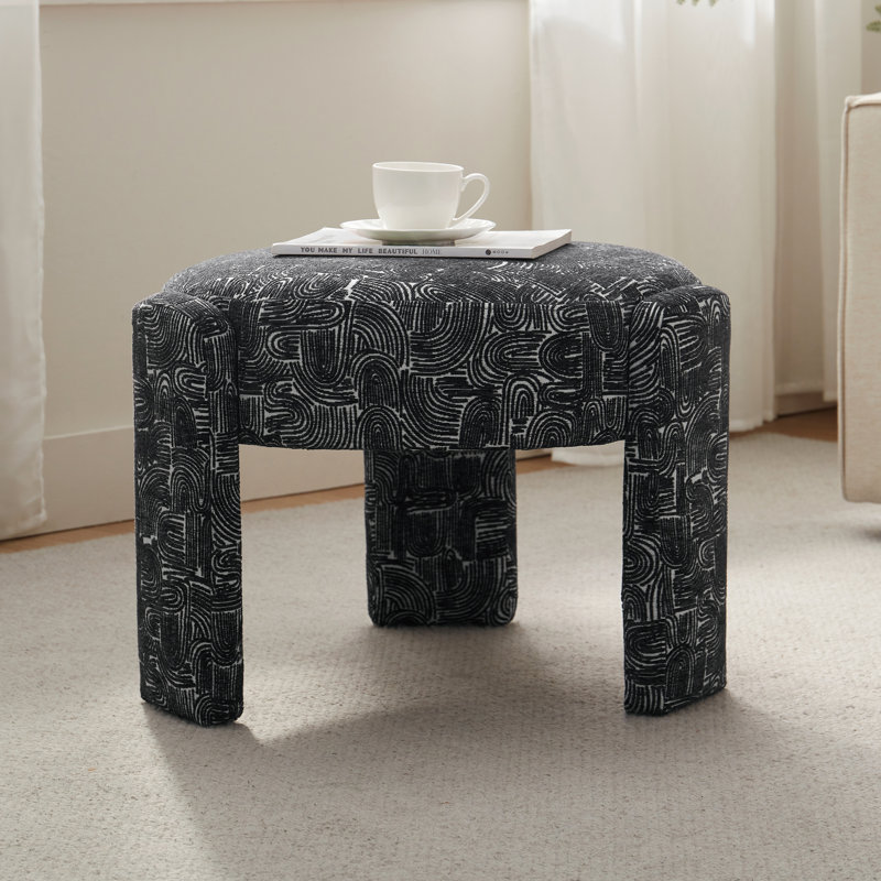 Modern Unique Design 20.5" W Polyester Upholstered Ottoman , Black/Boho Pattern Polyester