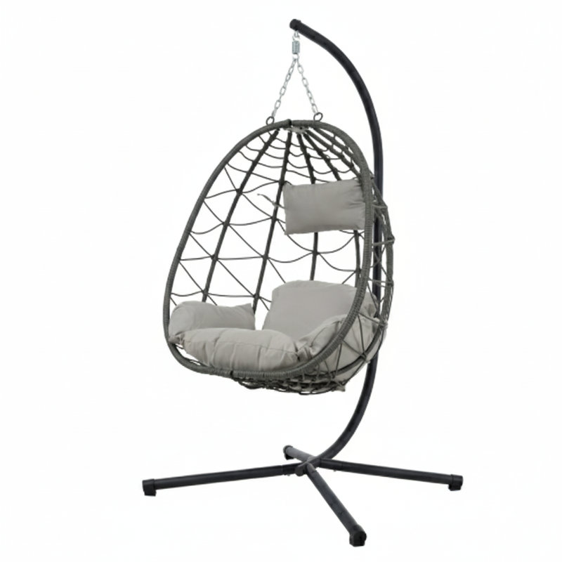 Fauteuil à œufs en osier avec support, balancelle suspendue intérieure / extérieure pour patio, balcon ou salon, Gris clair