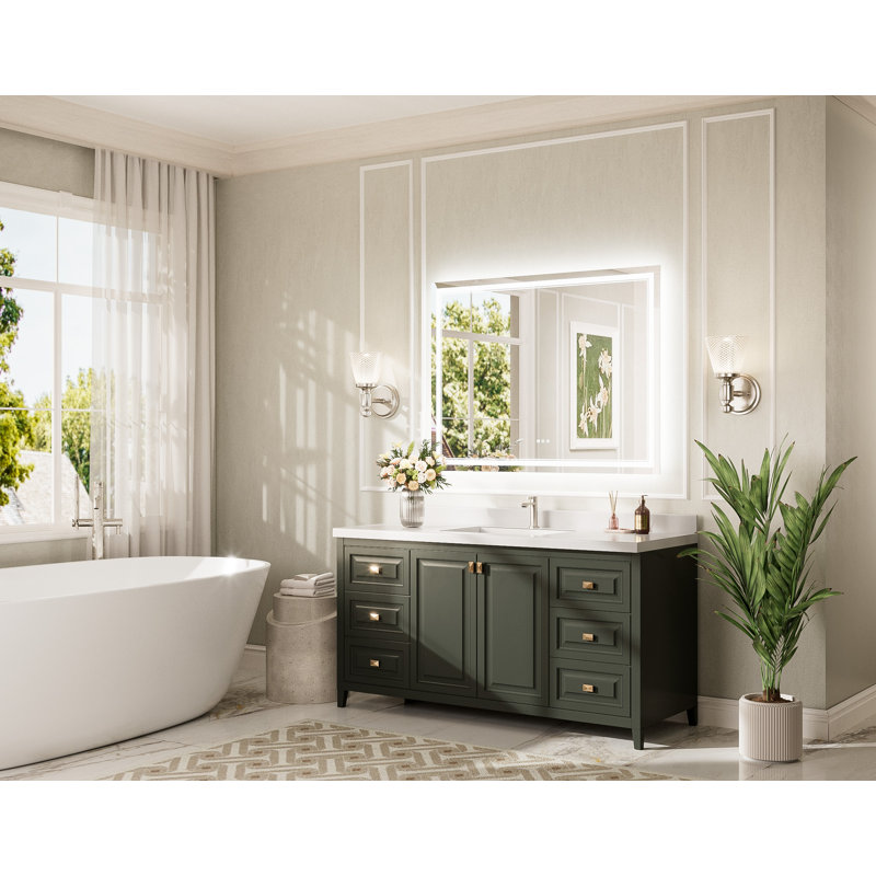 Bluetooth LED Bathroom Mirror Frontlit And Backlit, 3 Colors Temperature & Dimmable Light, Defog, Tempered Glass Vanity Mirror