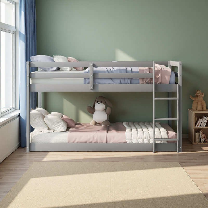 Lit superposé simple au-dessus d'un lit simple avec échelle, Gris