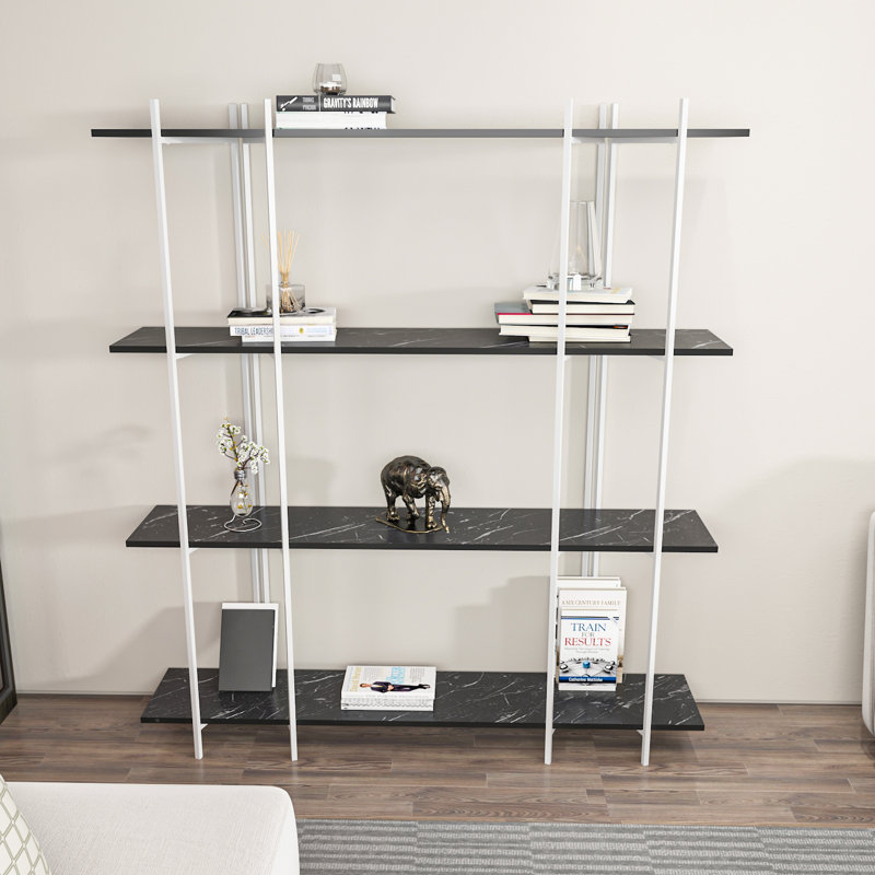 Moss 4-Tier Modern Bookcase Bookshelf Shelving Unit, Black, White