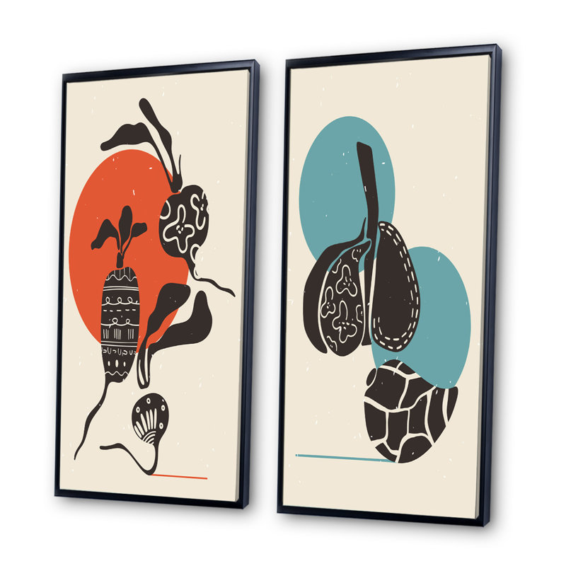 «Japanese Geometric Vintage Designs III», ensemble de 2 peintures, H 32 po x l 32 po x P 1 po, Toile avec cadre noir