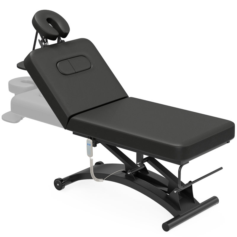 Table de massage électrique noire professionnelle avec roulettes, dossier réglable hydraulique et berceau, capacité de 550 lb