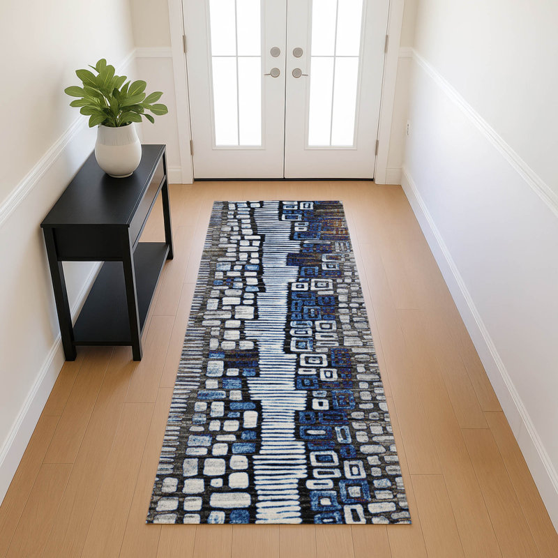 Machine Washable Indoor/Outdoor Huseby ACN2268 Geometric Rug, Runner 2'3" x 7'6"