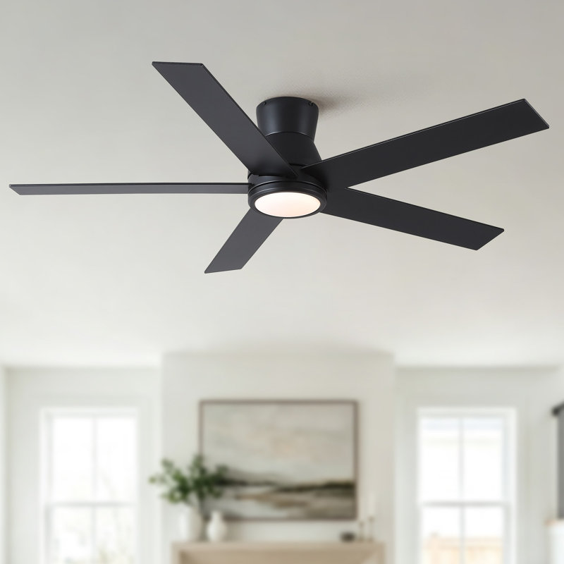Homelover 52" Modern Flush Mount Ceiling Fan With Light Low Profile DC Reversible Ceiling Fan Dual‑Sided Blades 3Cct Dimmable Reversible Dc Motor Timer Memory