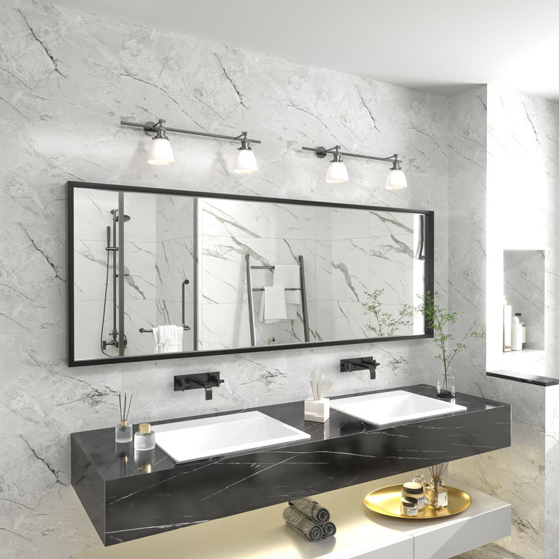 Amara Tempered Glass and Aluminum Alloy Framed French Cleat Mounted Wall Mirror, 65" x 22"