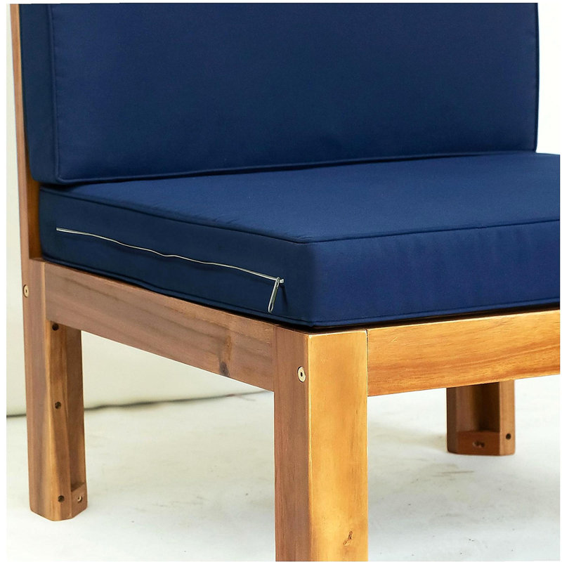 Ensemble de conversation modulaire en bois pour terrasse 5 pièces avec coussins, finition naturelle et coussins bleus Topmax
