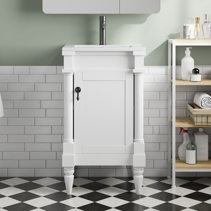 Meuble-lavabo moderne de 18 pouces avec lavabo, Blanc/Noir