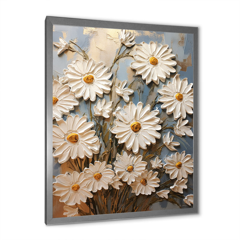 Marguerite blanche en fleurs élégance I, H 20 po x l 12 po x P 1 po, Cadre simple argenté