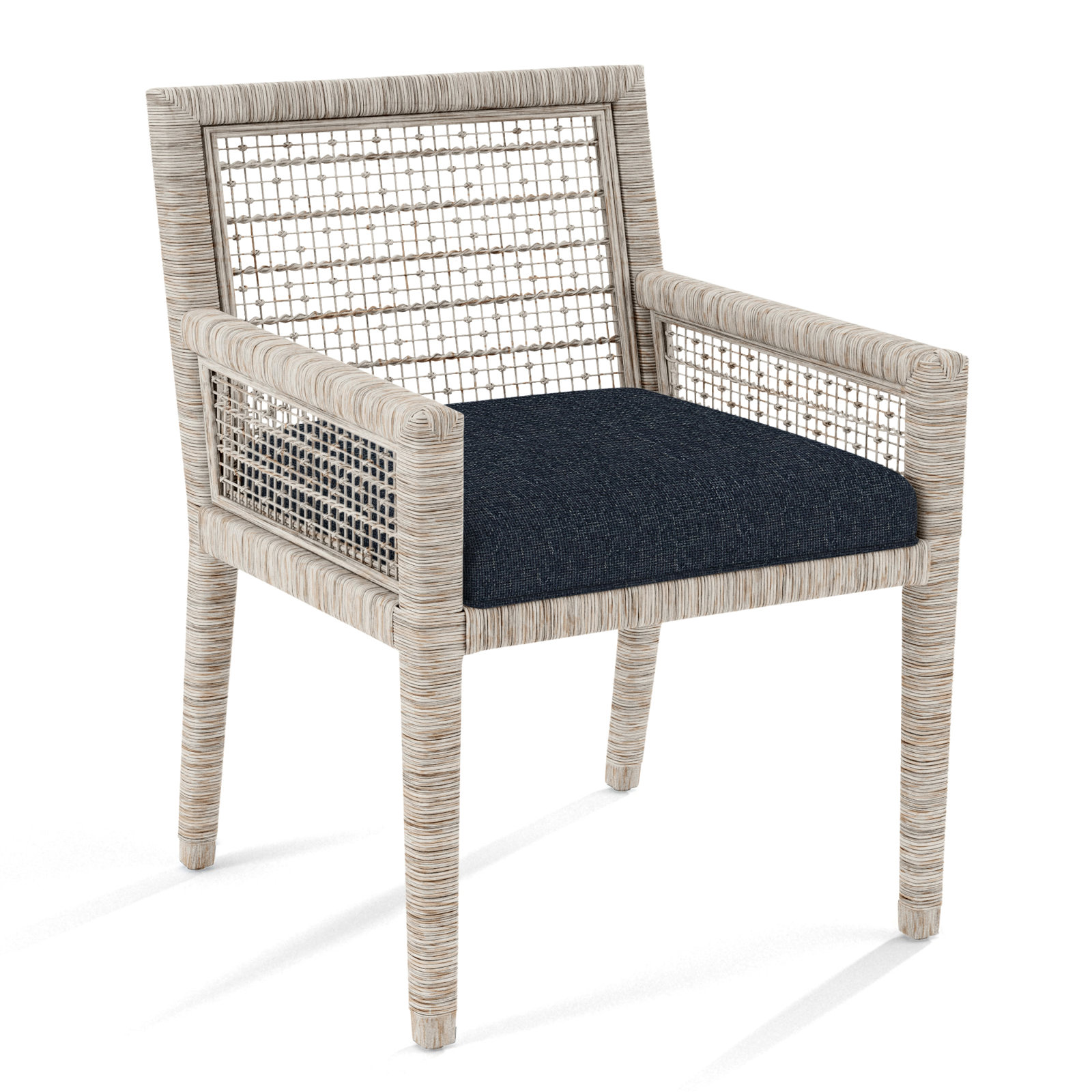 Glinda Dining Armchair, Navy Crypton Performance; 0822-61, Antique Frost White