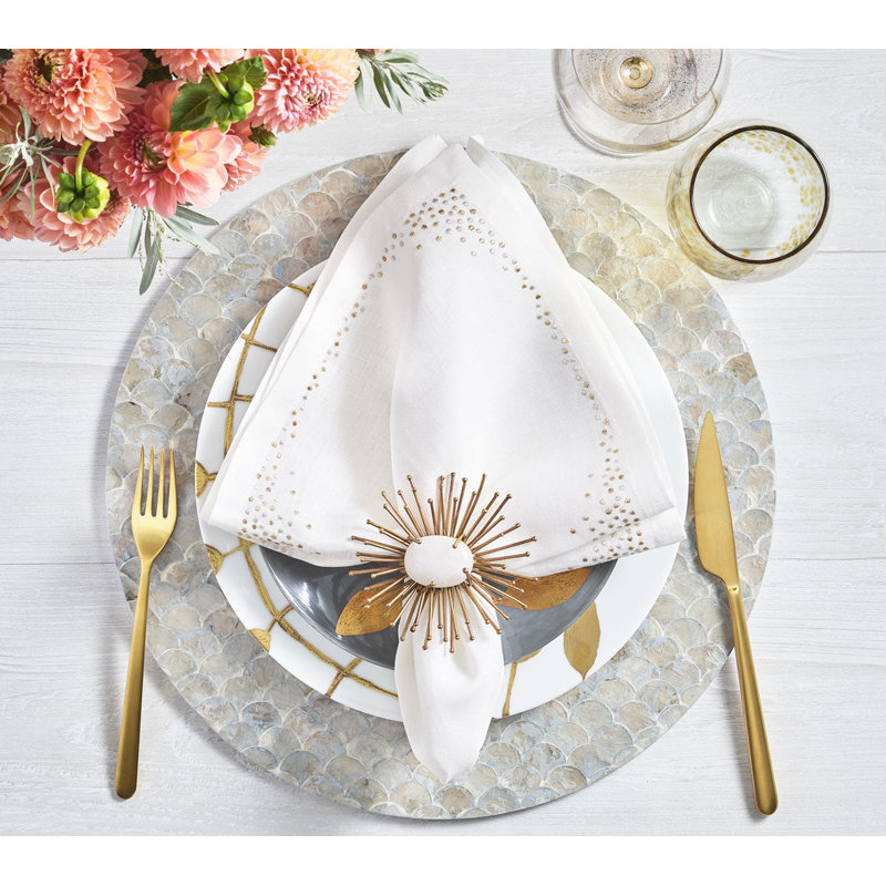 Pin Dot Linen Napkin, White/Gold/Silver