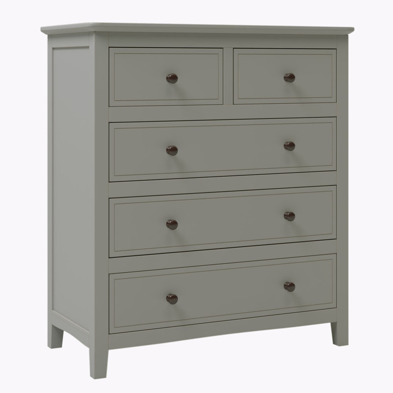 Commode 5 tiroirs en bois massif, Gris