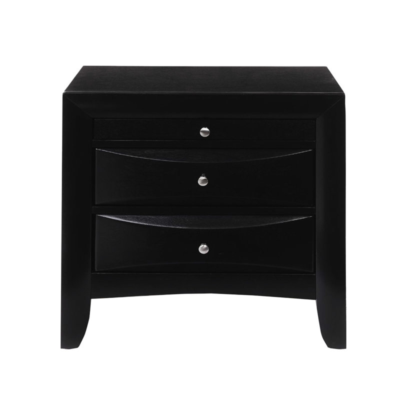 Table de chevet en bois pour chambre avec aspect noir, 2 tiroirs et 1 plateau spacieux