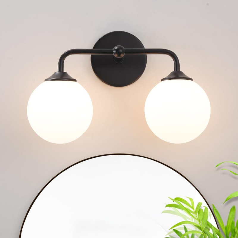Luminaire de meuble-lavabo moderne avec abat-jour en verre blanc laiteux, applique murale 2 lumières pour salle de bain, miroir et coiffeuse, fixation réversible, compatible avec une ampoule E26