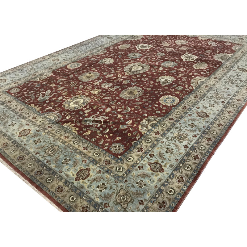 Tapis rouille et bleu clair noué à la main de haute qualité