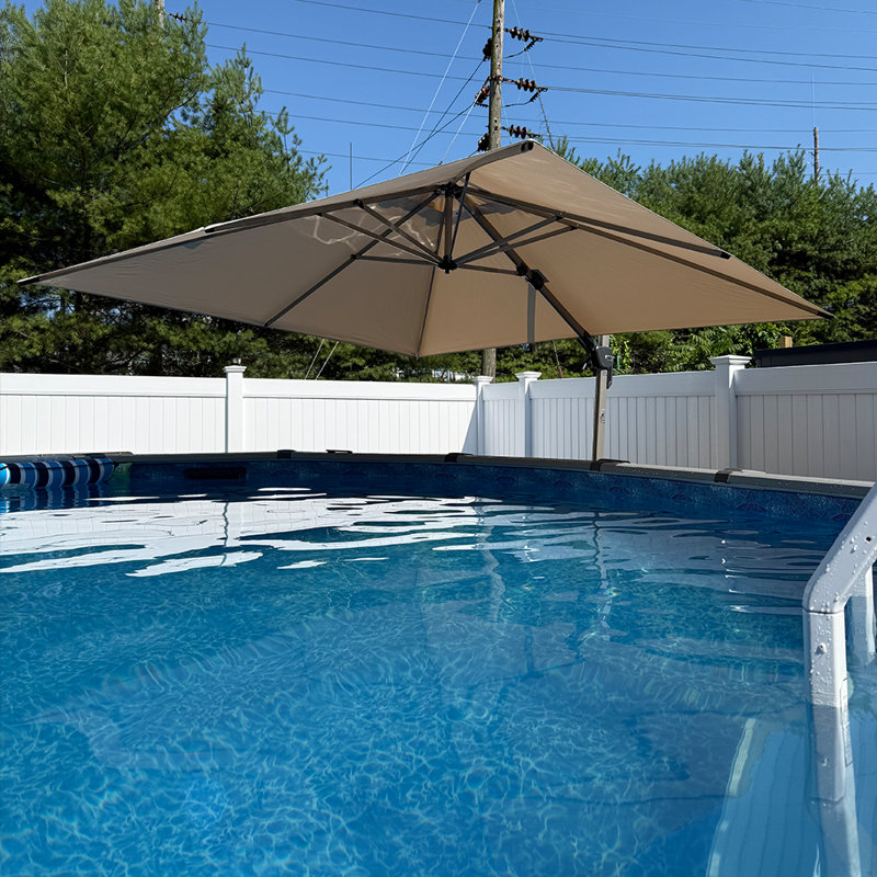 Parasol en taupe décalé carré en aluminium 9 pi avec rotation à 360 ° Rishal, Taupe