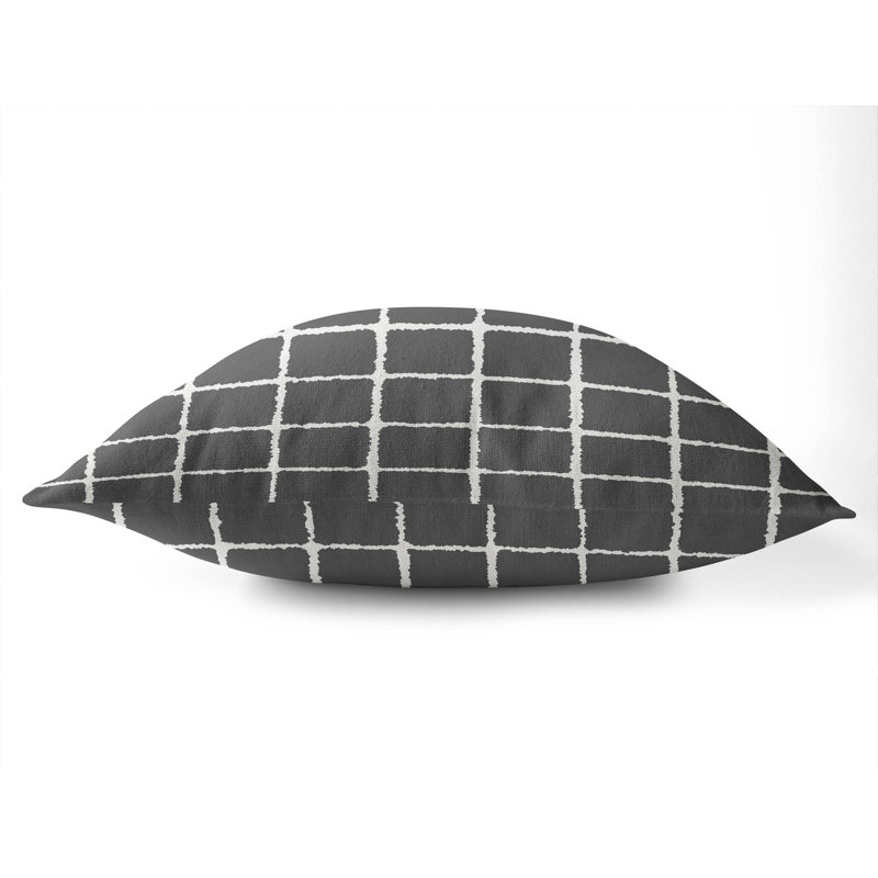 Coussin Rebar, Ivoire / gris anthracite géométrique, H 20 po x l 20 po
