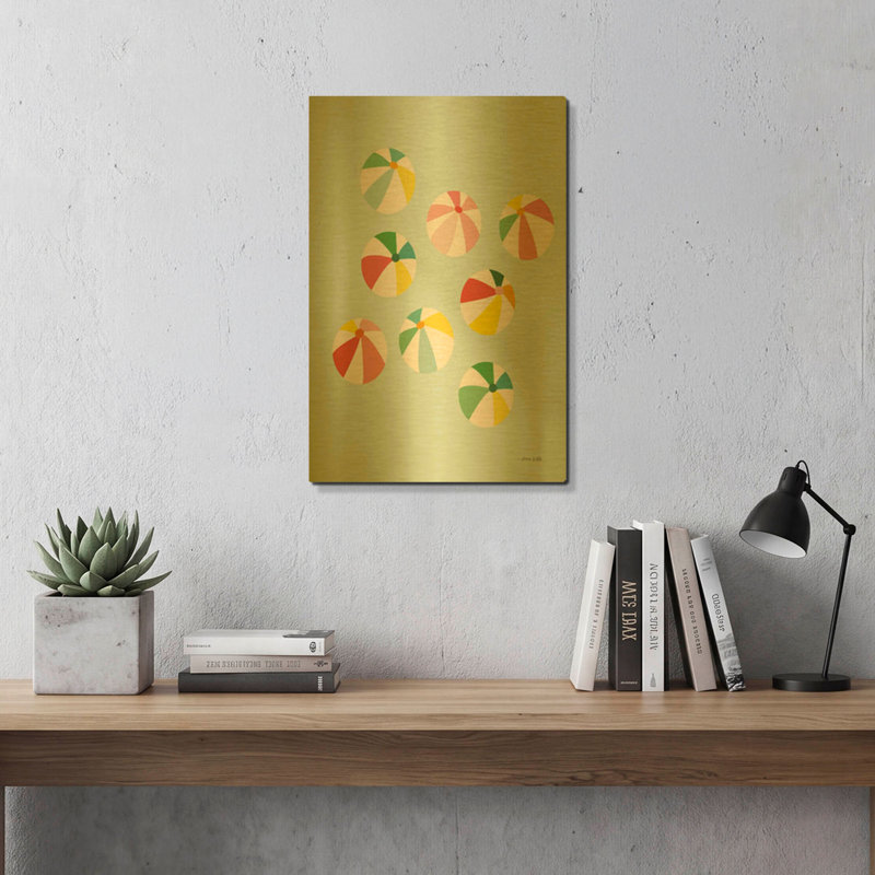 « Parasols de plage » par Ann Kelle, tableau mural en métal doré, 40,6 x 61 cm, 16 po x 24 po