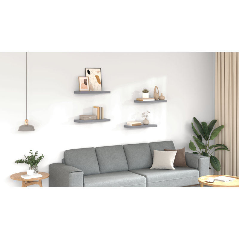 Wall Shelf  Wall Mounted Display Shelf for Photo Frame Set of 4, 1.5" H x 23.6" W x 9.3" D, Gray, 4
