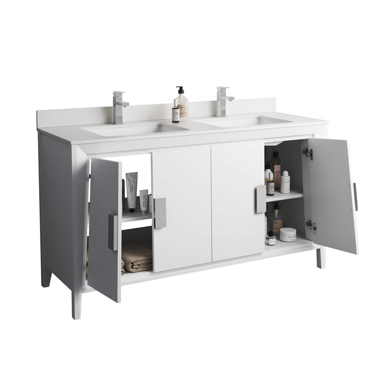 Ensemble de meuble-lavabo double 59 po Heyer, Blanc