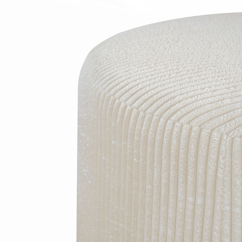 Henrik Modern Upholstered Round Ottoman, Beige Corduroy