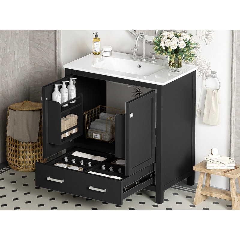 Meuble-lavabo élégant avec rangement fonctionnel et caractéristiques haut de gamme, Noir, noir, noir, noir