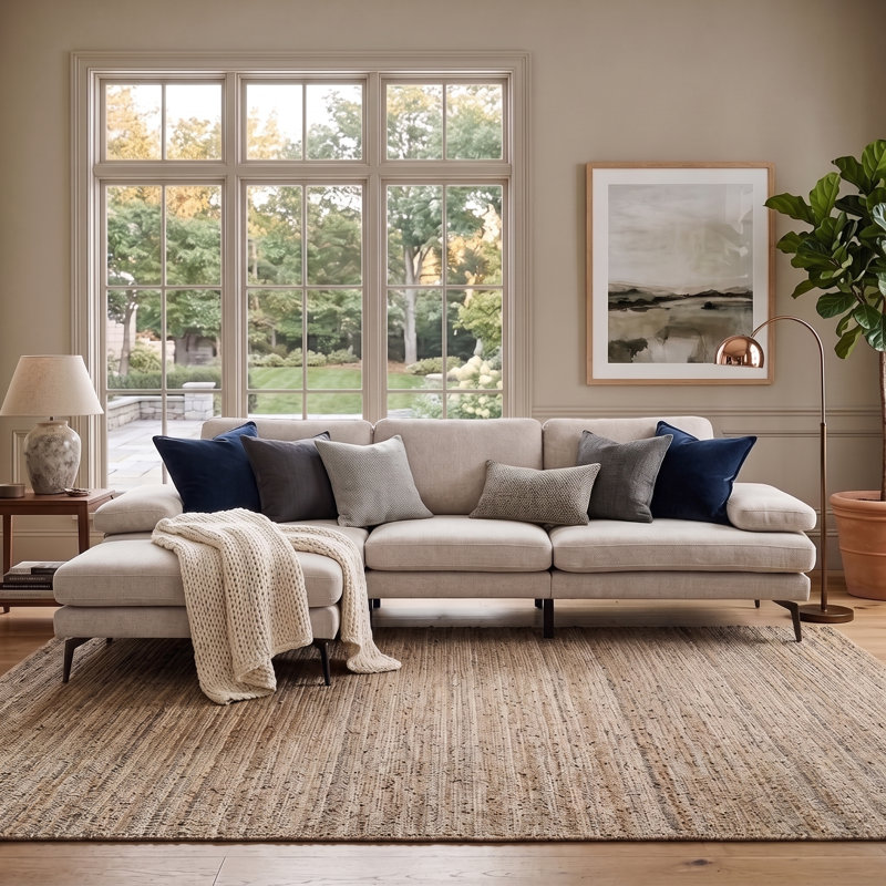 103'' Upholstered Sofa with Ottoman, Light Gray