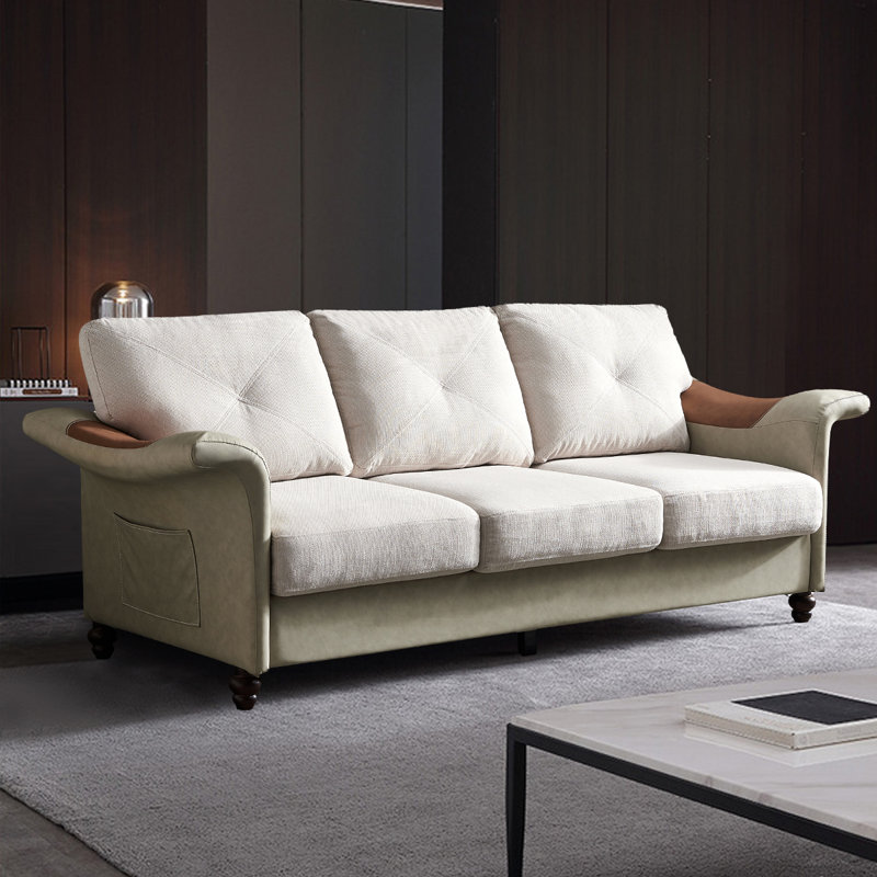 Canapé à accoudoirs arrondis 84,65 po Arenzville, Polyester beige